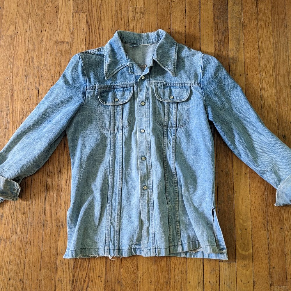 Sears Denim Shirt Jacket Pearl Snap Western Vintage 70s Size L